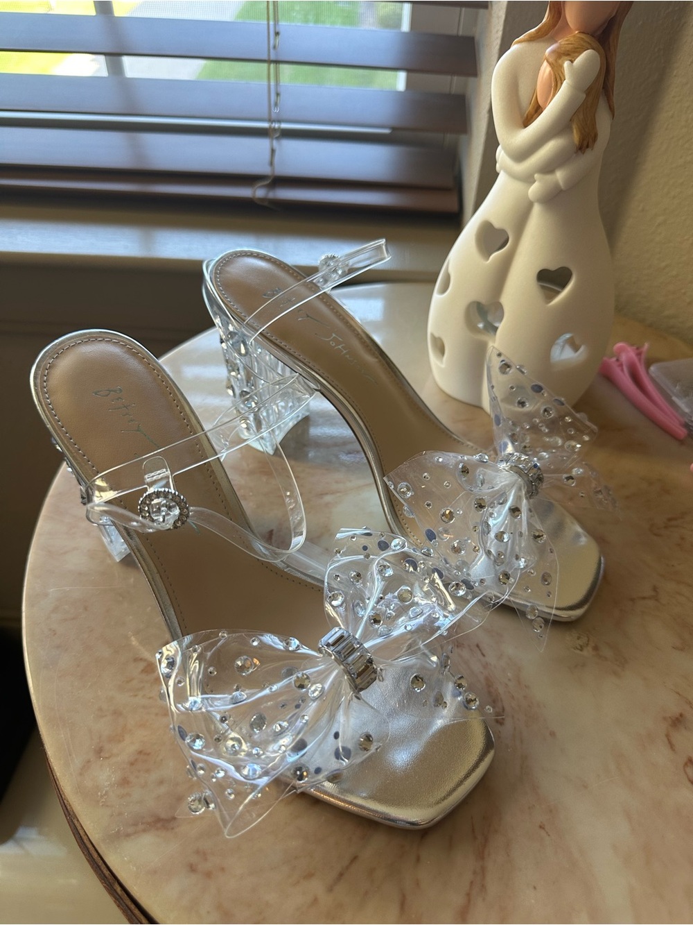 Betsey Johnson Clear Crystal Embellished Block Heel Sandal - Picture 5 of 7